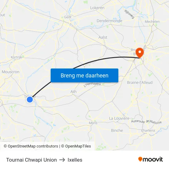Tournai Chwapi Union to Ixelles map