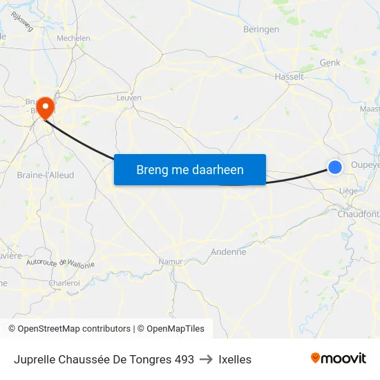 Juprelle Chaussée De Tongres 493 to Ixelles map