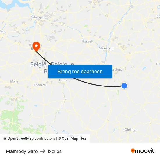 Malmedy Gare to Ixelles map