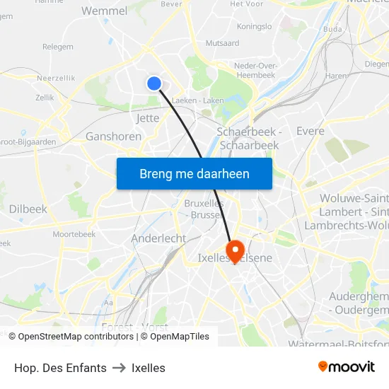 Hop. Des Enfants to Ixelles map