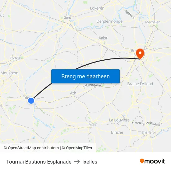 Tournai Bastions Esplanade to Ixelles map
