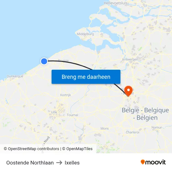 Oostende Northlaan to Ixelles map