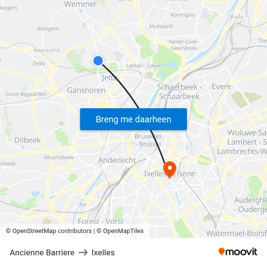 Ancienne Barriere to Ixelles map