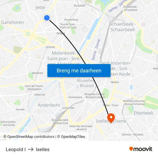 Leopold I to Ixelles map