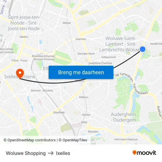 Woluwe Shopping to Ixelles map