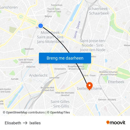 Elisabeth to Ixelles map