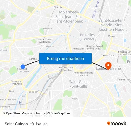 Saint-Guidon to Ixelles map