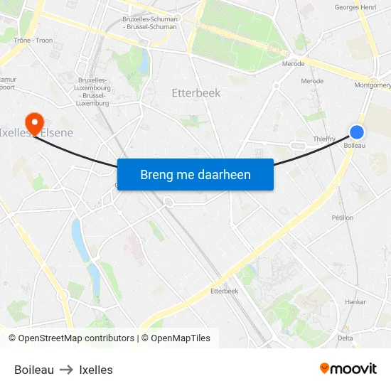 Boileau to Ixelles map