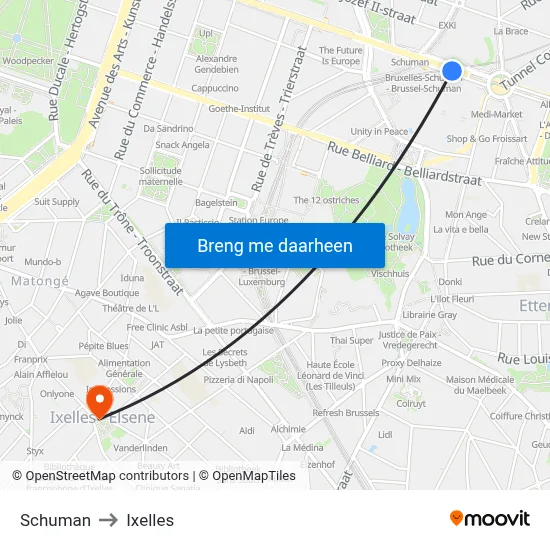 Schuman to Ixelles map