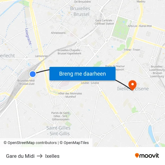 Gare du Midi to Ixelles map