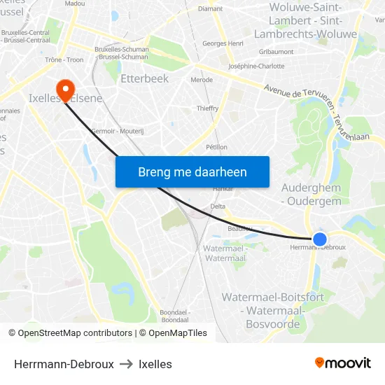 Herrmann-Debroux to Ixelles map