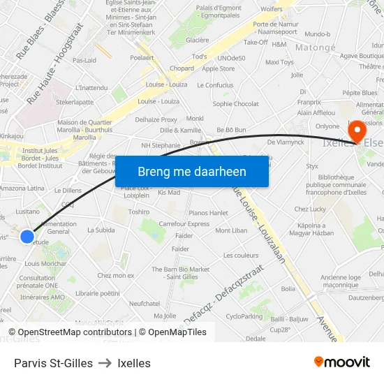 Parvis St-Gilles to Ixelles map