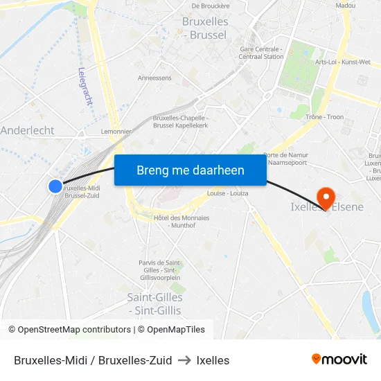 Bruxelles-Midi / Bruxelles-Zuid to Ixelles map