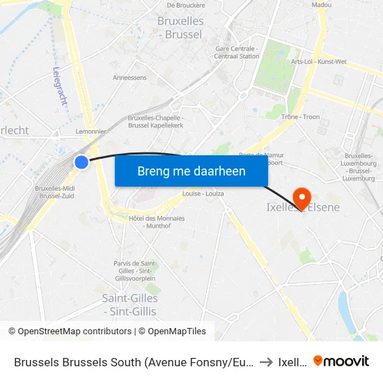 Brussels Brussels South (Avenue Fonsny/Eurolines) to Ixelles map