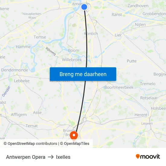 Antwerpen Opera to Ixelles map