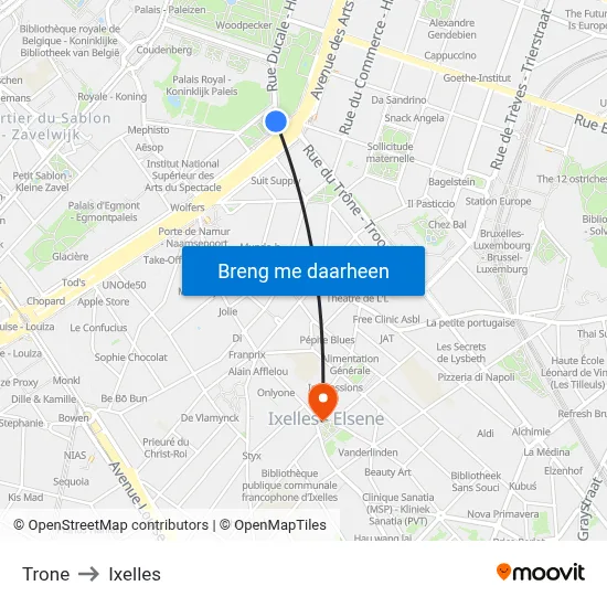 Trone to Ixelles map