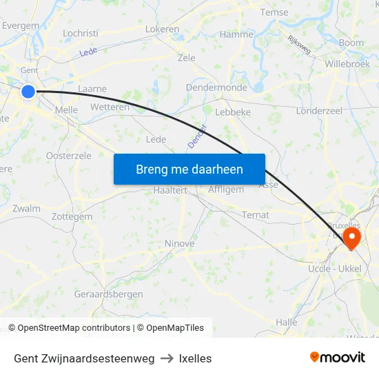 Gent Zwijnaardsesteenweg to Ixelles map
