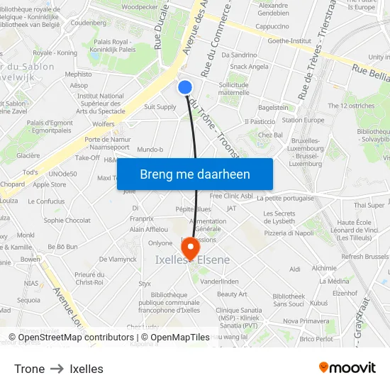 Trone to Ixelles map
