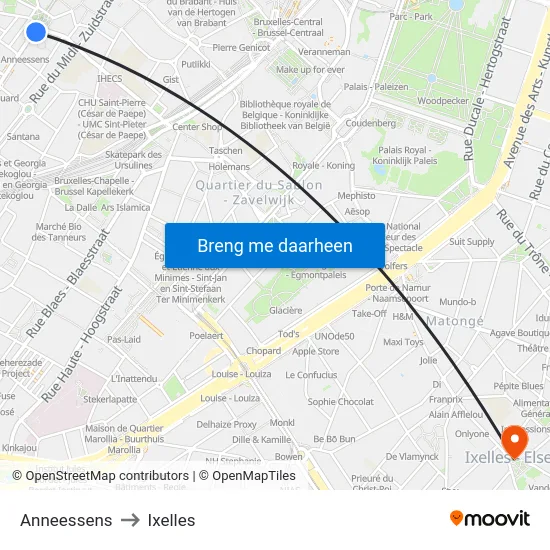 Anneessens to Ixelles map