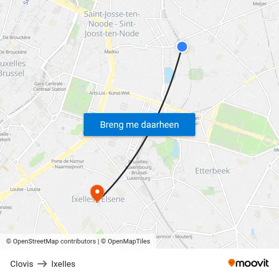 Clovis to Ixelles map