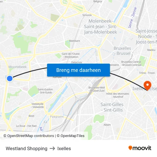 Westland Shopping to Ixelles map