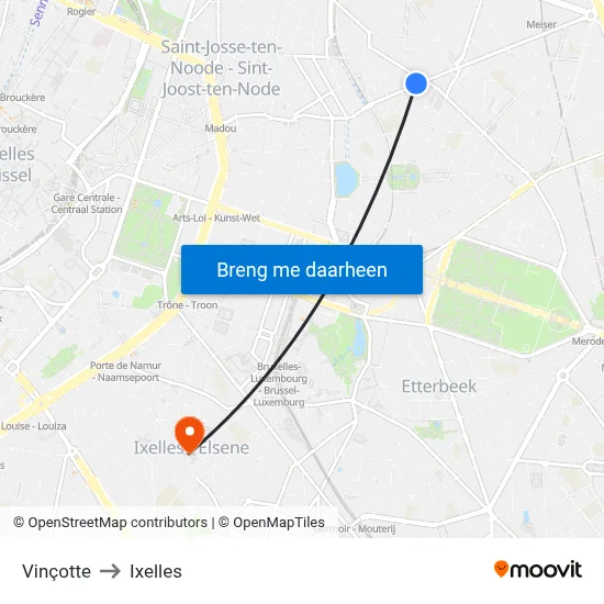Vinçotte to Ixelles map
