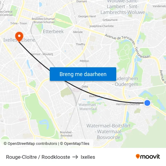 Rouge-Cloître / Roodklooste to Ixelles map