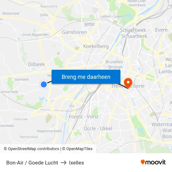 Bon-Air / Goede Lucht to Ixelles map