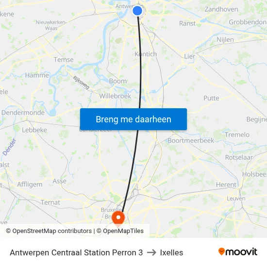 Antwerpen Centraal Station Perron 3 to Ixelles map