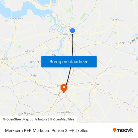 Merksem P+R Merksem Perron 3 to Ixelles map