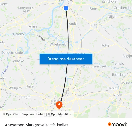 Antwerpen Markgravelei to Ixelles map