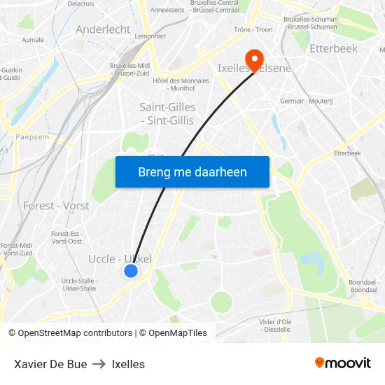 Xavier De Bue to Ixelles map