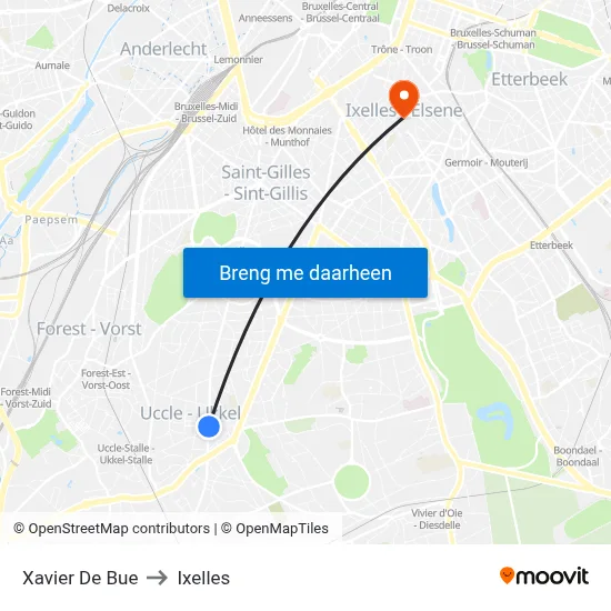 Xavier De Bue to Ixelles map