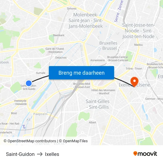 Saint-Guidon to Ixelles map