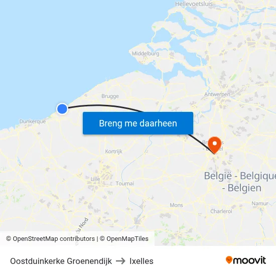 Oostduinkerke Groenendijk to Ixelles map