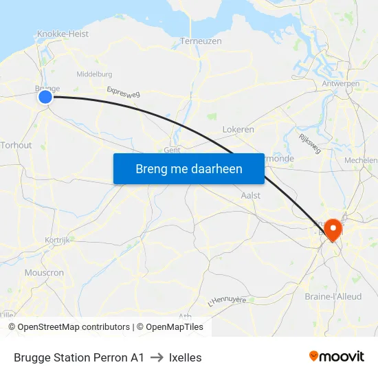 Brugge Station Perron A1 to Ixelles map