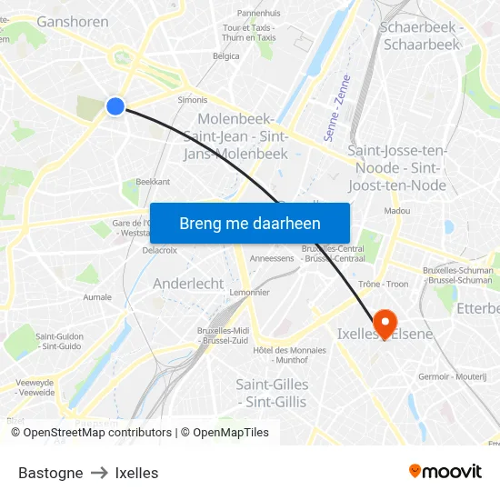 Bastogne to Ixelles map