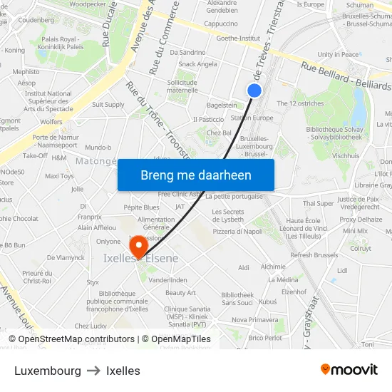 Luxembourg to Ixelles map