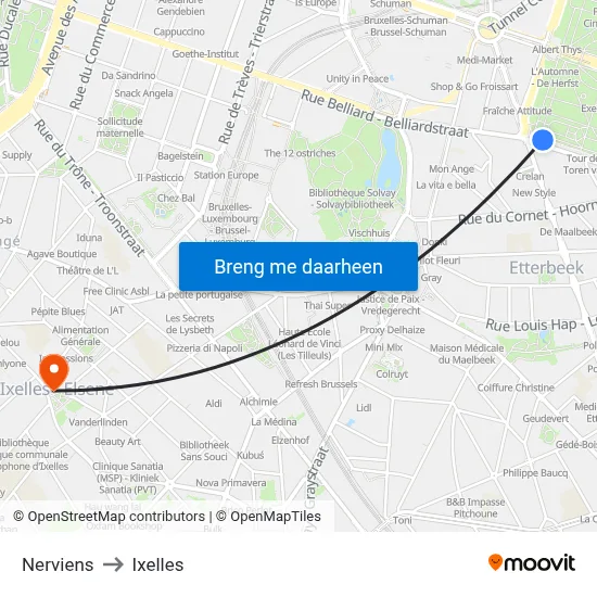 Nerviens to Ixelles map