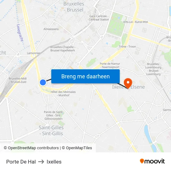 Porte De Hal to Ixelles map
