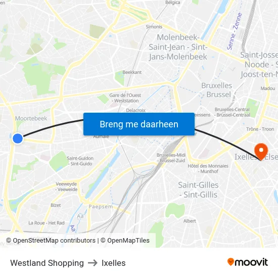 Westland Shopping to Ixelles map