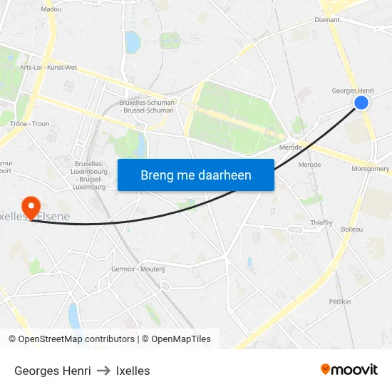 Georges Henri to Ixelles map