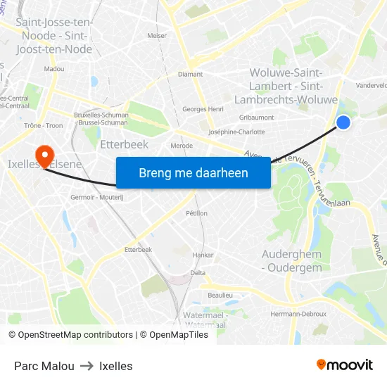 Parc Malou to Ixelles map