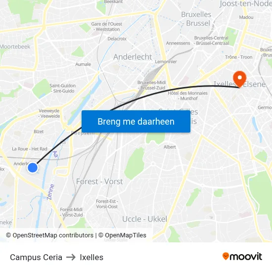 Campus Ceria to Ixelles map