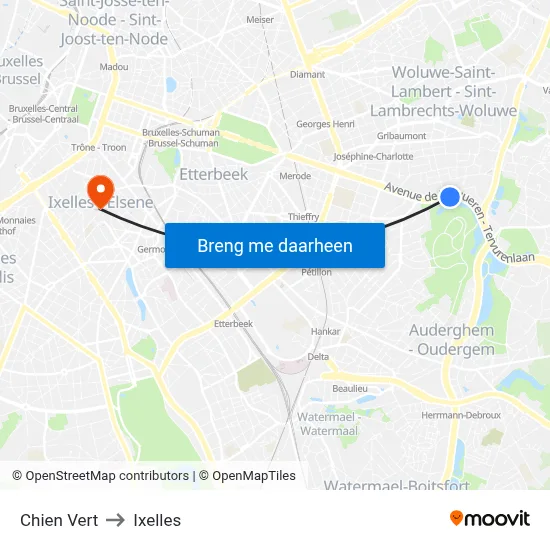 Chien Vert to Ixelles map