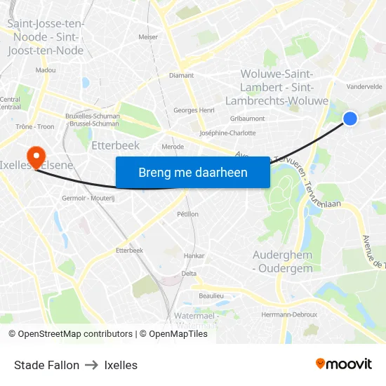 Stade Fallon to Ixelles map
