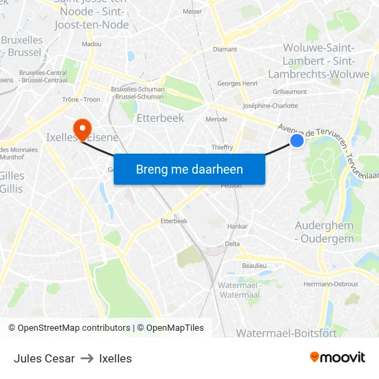 Jules Cesar to Ixelles map