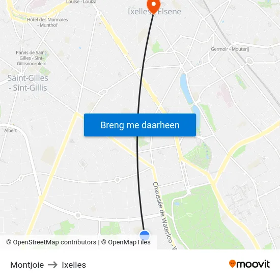 Montjoie to Ixelles map