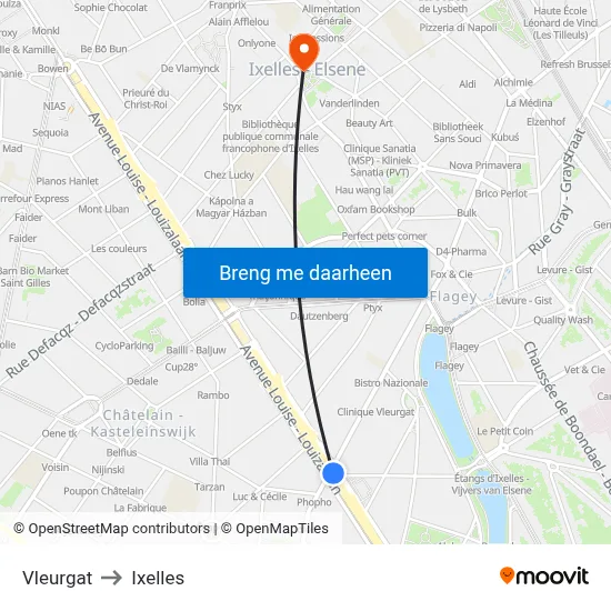 Vleurgat to Ixelles map
