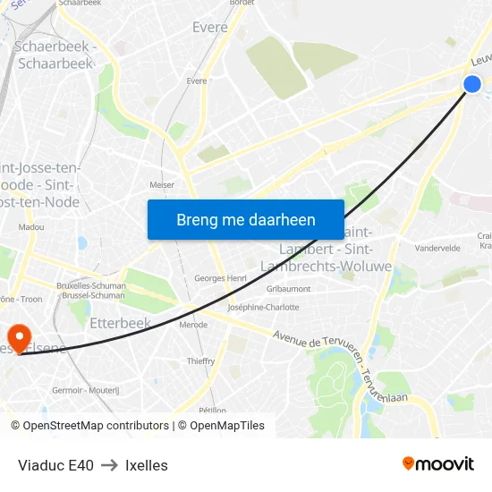 Viaduc E40 to Ixelles map